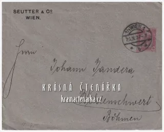 OBÁLKA či DOPISNICE z roku 1907 s vytištěnou známkou, razítko WIEN
