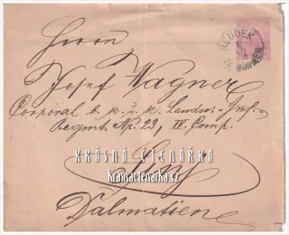 OBÁLKA či DOPISNICE Z ROKU 1900 s vytištěnou známkou, razítko NEUDEK (Nejdek)