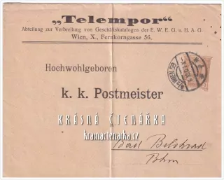 Obchodní OBÁLKA či DOPISNICE s vytištěnou známkou, razítko WIEN