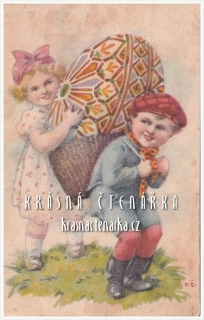 Přání VELIKONOČNÍ a děti s velkým vejcem (il. Šimůnek karel)