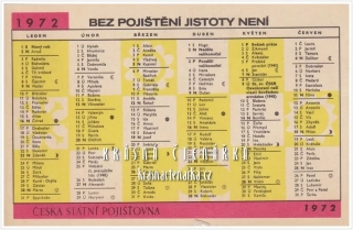 Kalendář plánovací: ČESKÁ STÁTNÍ POJIŠŤOVNA 1972