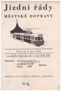 JÍZDNÍ ŘÁDY MĚSTSKÉ DOPRAVY LIBEREC 1986