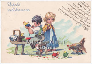 DĚTI a malování velikonočních kuřátek (il. Salač Ludvík Alois)