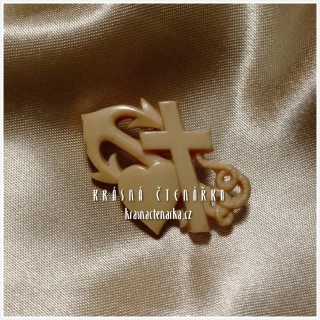 Bižuterní BROŽ kotva, kříž a srdce, cca 1930