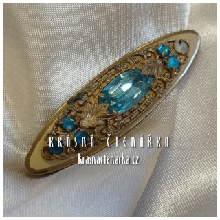 Bižuterní BROŽ s modrými šatony, cca 1920