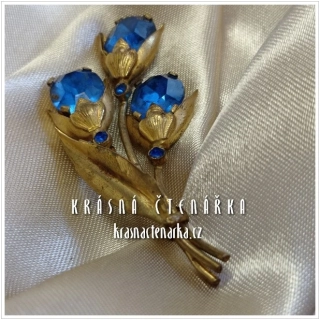 Bižuterní BROŽ květinová tmavě modrá, cca 1940