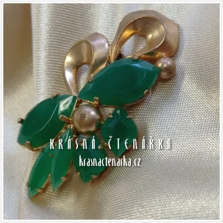 Bižuterní BROŽ květinová zelená, cca 1960