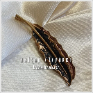 Bižuterní BROŽ s lístkem, cca 1970