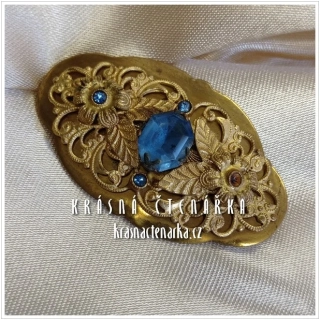 Bižuterní BROŽ s modrými šatony, cca 1920