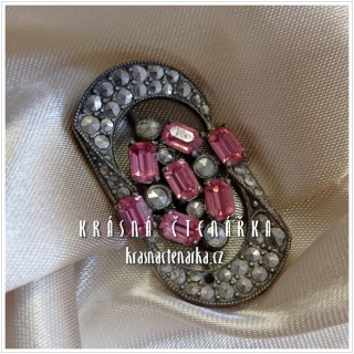 Bižuterní BROŽ s růžovými šatony, cca 1940