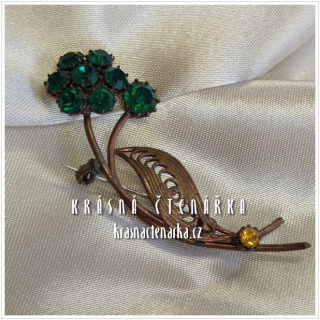 Bižuterní BROŽ zelená květina, cca 1960