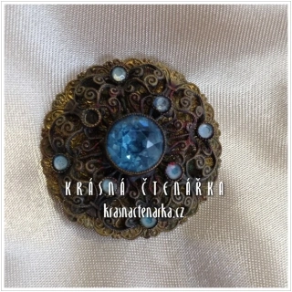 Bižuterní BROŽ modrá kulatá, cca 1920