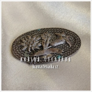 Bižuterní BROŽ s motivem protěže alpské, cca 1920