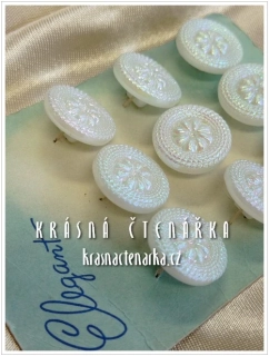 KNOFLÍK Elegant skleněný BÍLÝ / PERLEŤOVÝ, 9 ks