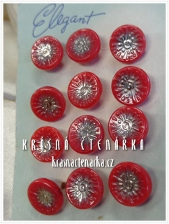 KNOFLÍK Elegant skleněný ČERVENÝ / STŘÍBRNÝ, 12 ks