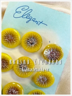 KNOFLÍK Elegant skleněný ŽLUTÝ / STŘÍBRNÝ, 9 ks