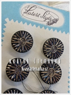 KNOFLÍK Latest style skleněný ČERNÝ / ZLATÝ, 6 ks