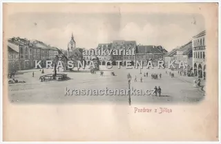 JIČÍN (náměstí a pohlednice je vytlačovaná)