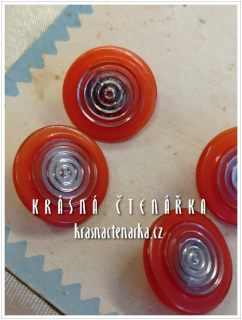 KNOFLÍK Latest style skleněný ORANŽOVÝ / STŘÍBRNÝ, 4 ks