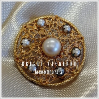 Bižuterní BROŽ s perličkami, cca 1970