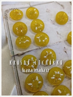 KNOFLÍK skleněný ŽLUTÝ, 18 ks