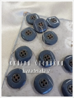 KNOFLÍK skleněný ŠEDÝ, 17 ks