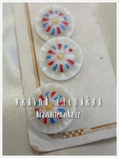 KNOFLÍK skleněný malovaný BÍLÝ, 3 ks