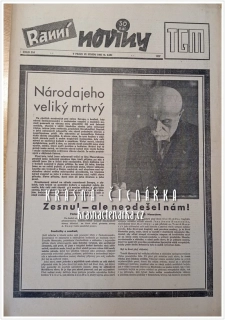 RANNÍ NOVINY 1937/216 (Úmrtí T. G. Masaryka)