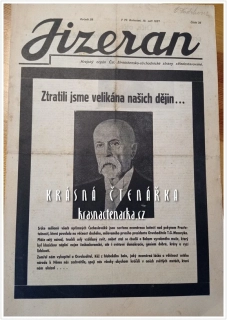  JIZERAN, Krajský orgán Čsl. živnostensko-obchodnické strany středostavovské 1937/36 (Úmrtí T. G. Masaryka)