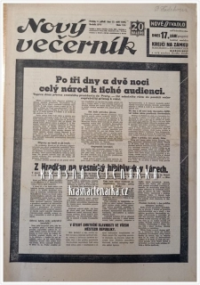 NOVÝ VEČERNÍK 1937/218 (Pohřeb T. G. Masaryka)
