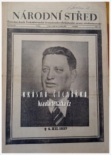 NÁRODNÍ STŘED, Ústřední deník Československé živnostenko-obchodnické strany středostavovské 1937/286 (Úmrtí Josef Václav Najman)