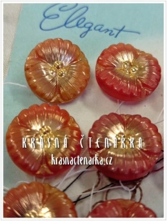 KNOFLÍK Elegant skleněný ČERVENÝ / ZLATÝ, 9 ks