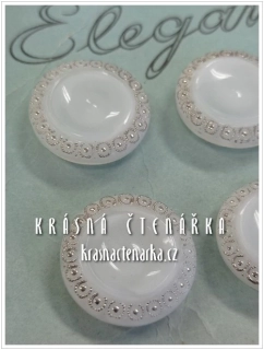 KNOFLÍK Elegant skleněný BÍLÝ / STŘÍBRNÝ, 12 ks