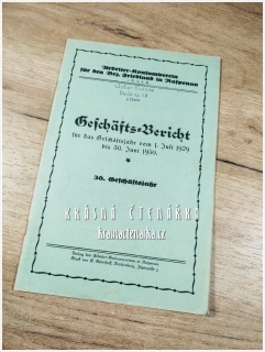 GESCHÄFTS-BERICHT für das Geschäftsjahr vom 1. Juli 1929 bis 30. Juni 1930, Arbeiter-Konsumverein in Raspenau / Raspenava