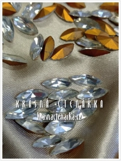 Bižuterní tvarový kámen NAVETTES, Crystal, vel. 15/7, 75 ks