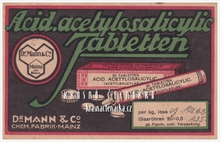 ACID. ACETYLOSALICYLIC TABLETTEN, Dr.Mann & Co., Mainz