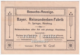 REKLAMNÍ pohlednice: BAYER. REISEANDENKEN-FABRIK, Fr. Springer, Nürnberg