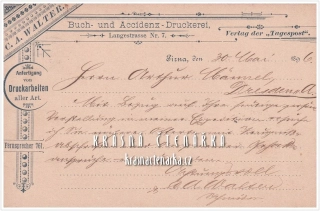 REKLAMNÍ pohlednice: C. A. WALTER, Buch- und Accidenz- Druckerei, Pirna