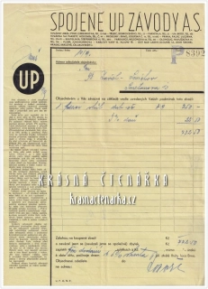 Účet: Spojené uměleckoprůmyslové závody, též UP závody, Brno