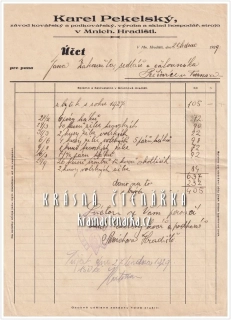 Účet: KAREL PEKELSKÝ, Závod kovářský a podkovářský, výroba a sklad hospodář. strojů, Mnichovo Hradiště