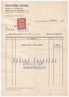 Účet: FRANTIŠEK KAMEN, Moderní kožišnictví, Praha