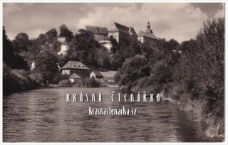 BECHYNĚ, Pohled na zámek a okolí od Lužnice