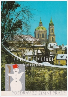 PRAHA, Pohled na kostel sv. Mikuláše na Malé Straně v zimě
