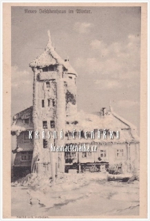 Hora JEŠTĚD a horský hotel v zimě (vydáno 1920)