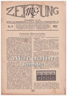 M u G ZEITUNG, Marken- und Ganzsachenhaus, G.m.b.H., Berlin, 1922/9