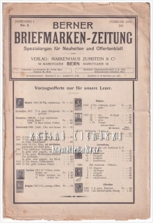 BERNER BRIEFMARKEN-ZEITUNG, Spezialorgan für neuheiten und Offertenblatt 1915/2