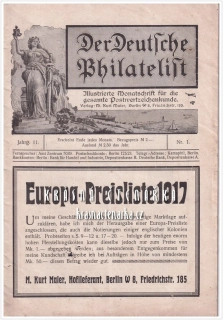 DER DEUTSCHE PHILATELIST, Illustrierte Monatschrift für die gesamte Postwertzeichenkunde 1917/1