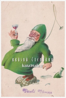 VÁNOČNÍ a NOVOROČNÍ pohlednice s vánočním skřítkem