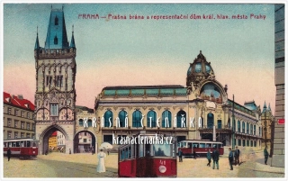 PRAHA, Prašná brána a Obecní dům ... i s tramvajemi