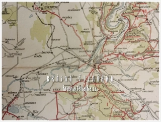 MAPA: TURNOV, TURISTICKÉ CESTY A SMĚRY, ZNAČENÉ ODBOREM ČESKÝCH TURISTŮ V TURNOVĚ